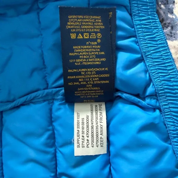 Polo by Ralph Lauren Toddler Puffer Vest in Blue with Orange Accents 2T